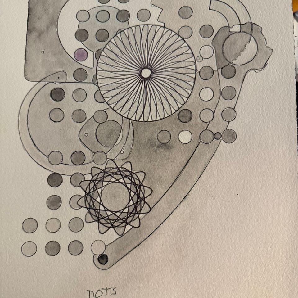 “dots” 9x12 b w watercolor 2025 tim flynn