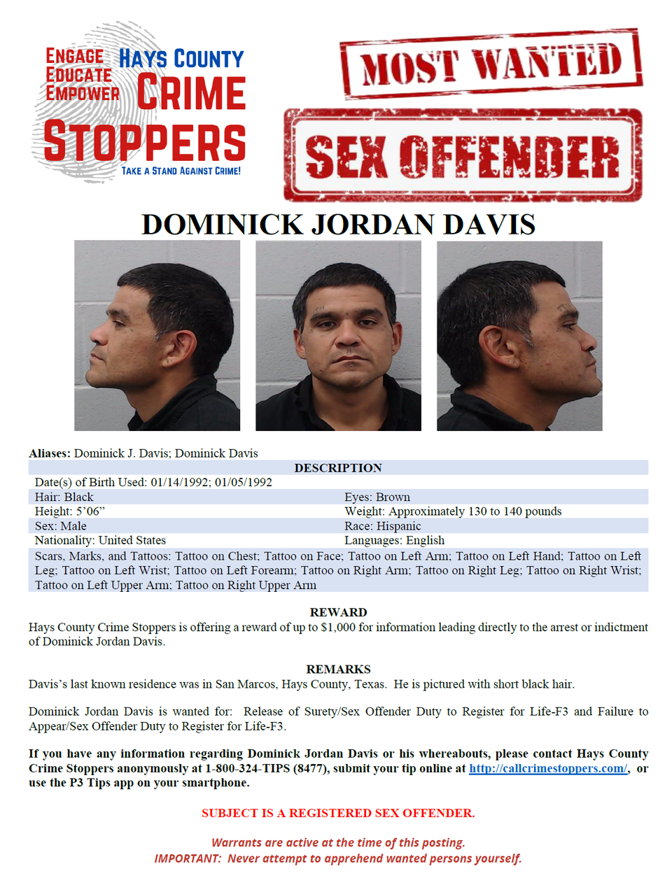 Davis most wanted poster