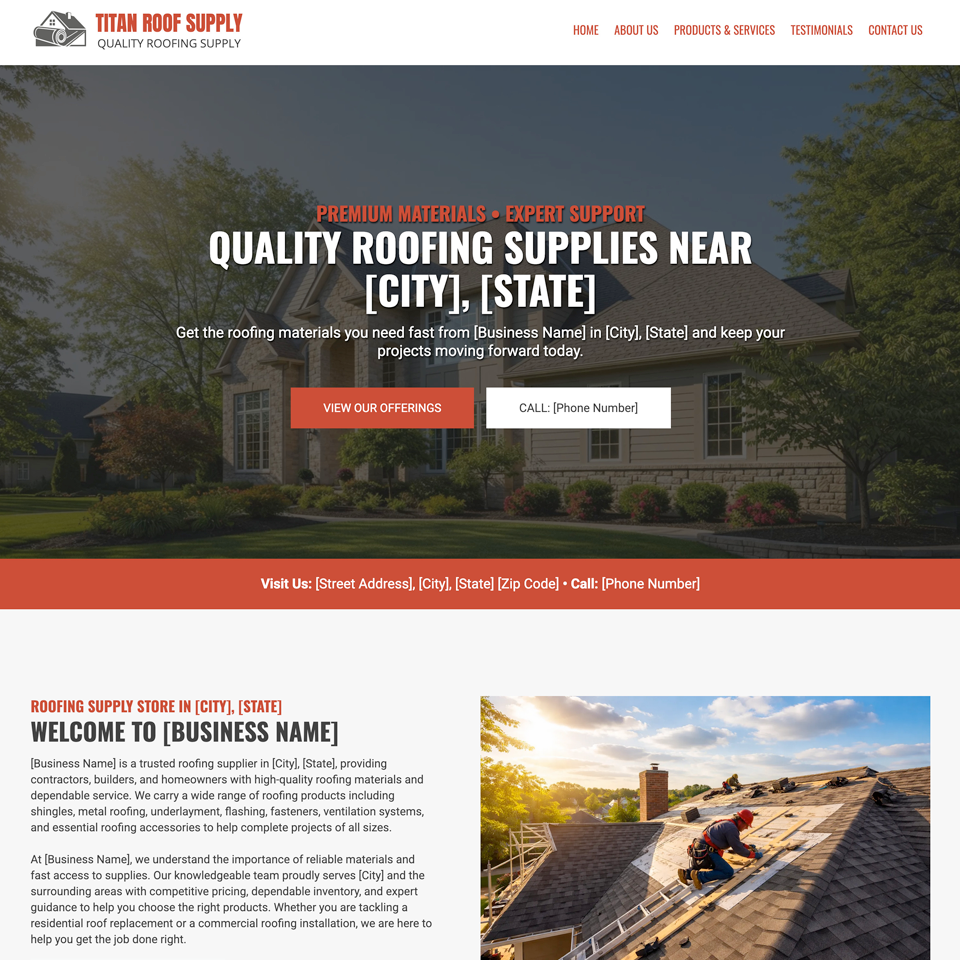 Roofin supply store website design theme