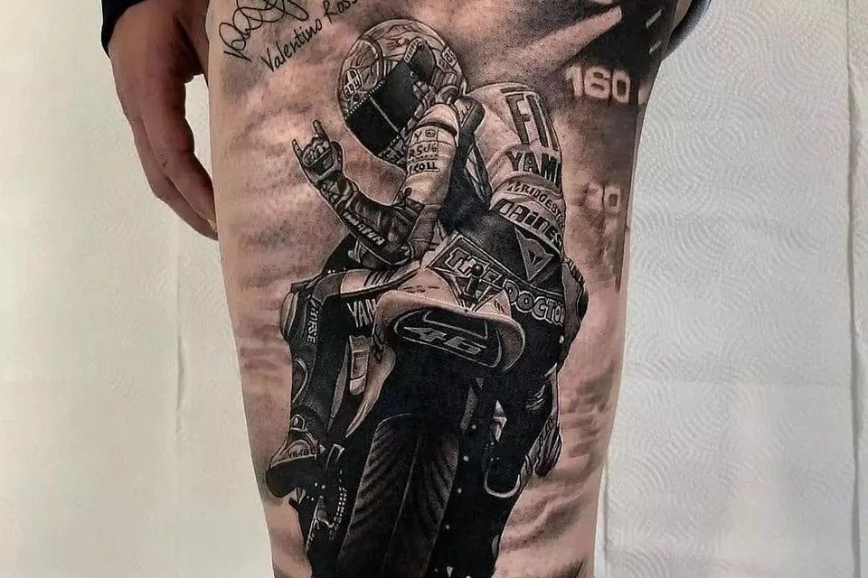 Biker tattoo on hip by robi delgado