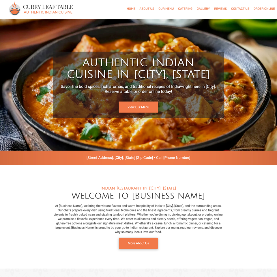 Indian restaurant website design theme