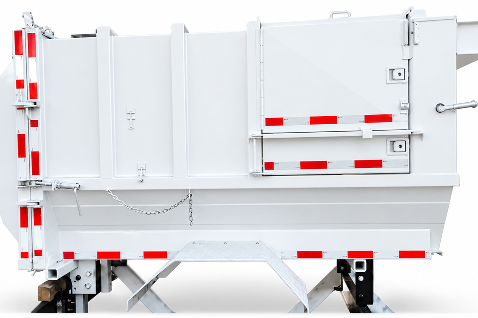 White industrial dump trailer side profile