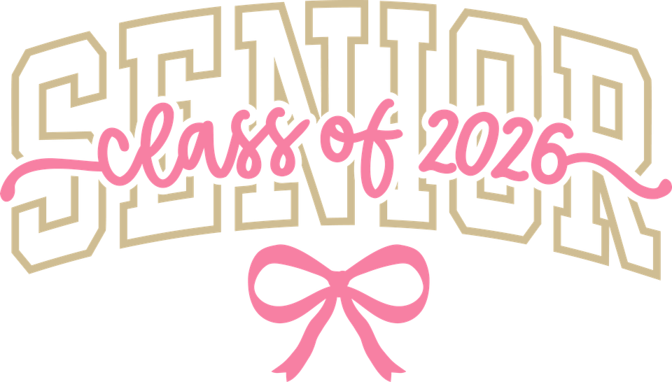 School   senior 2026 bow gold pink