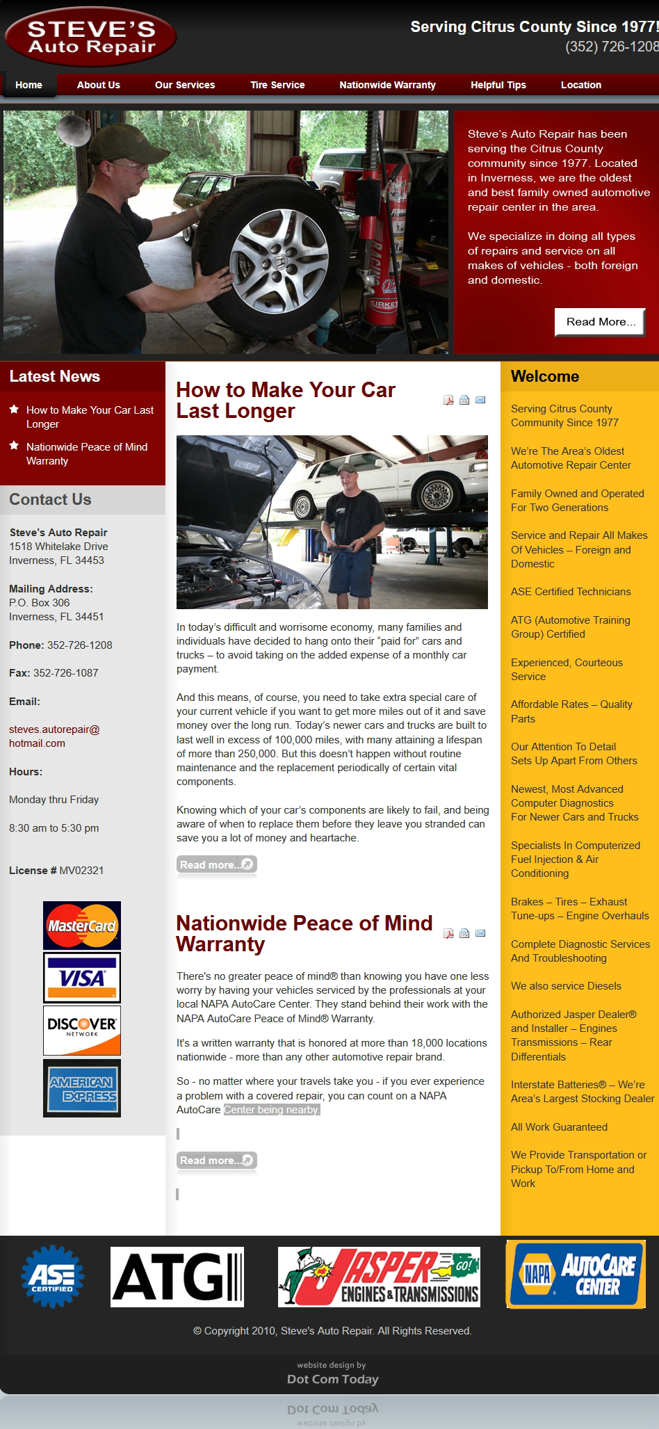 Steve's auto repair old website