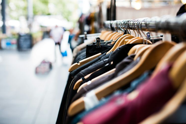 Racks of secondhand clothing