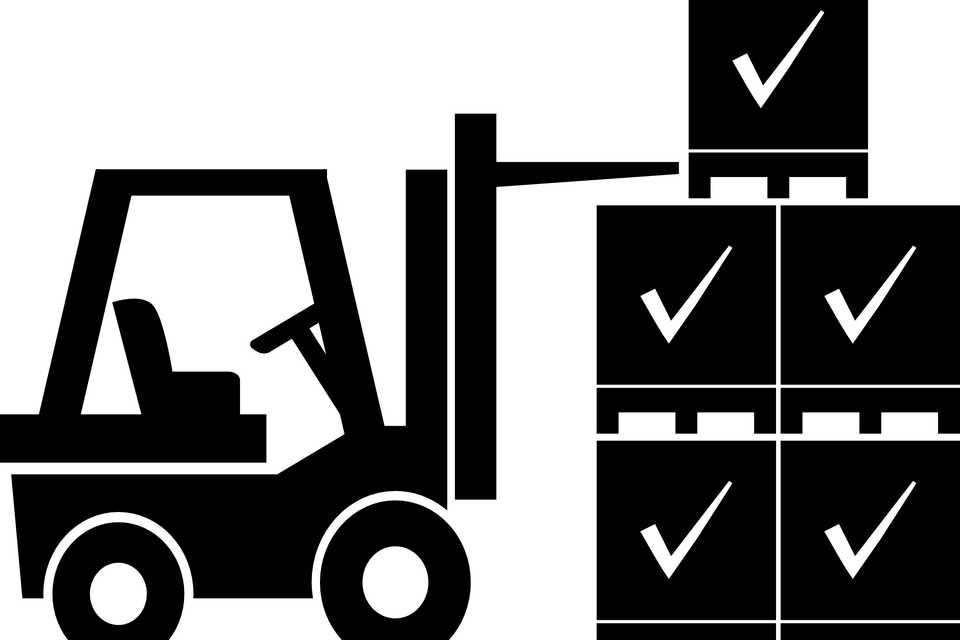 Sketch of a Forklift lifting boxes with checkmarks