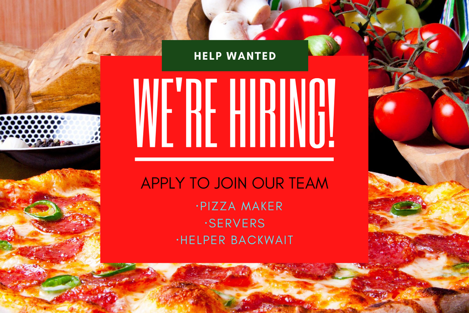 Formaggio pizza help wanted banner
