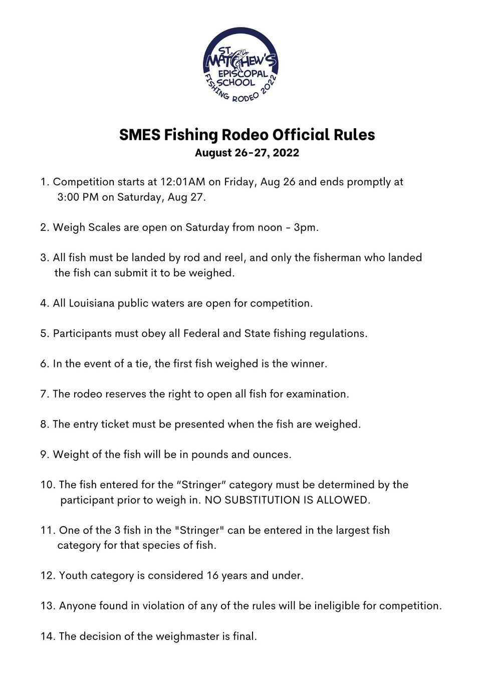 Smes fishing rodeo official rules