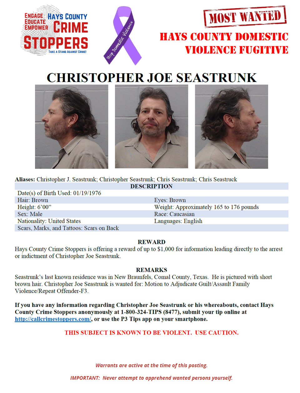 Seastrunk most wanted poster