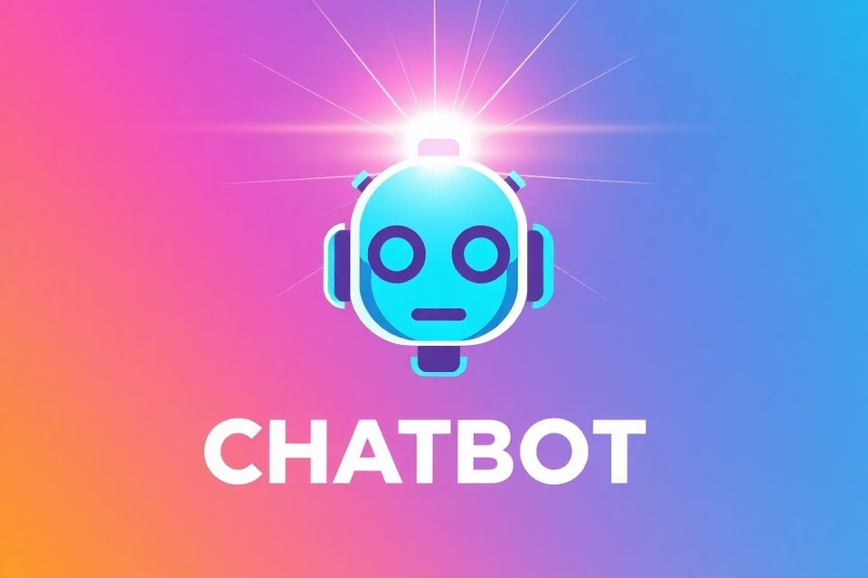 Website concept chatbot logo  bright lens flare  light streaks  vibrant colors  geometric shapes  clean lines  balanced  symmetrical  visually clear