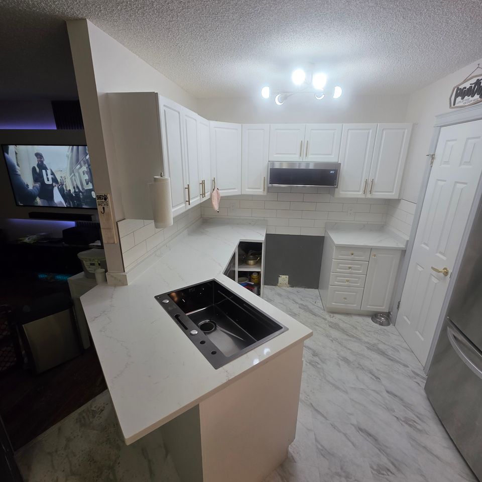 Open kitchen countertop white