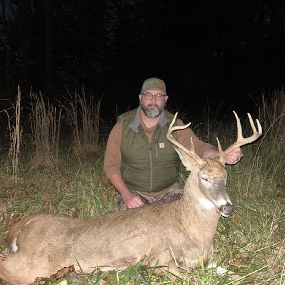 Eight-point buck arrowed on the morning of November 14, 2025 by Will Hartman of East Earl, PA.