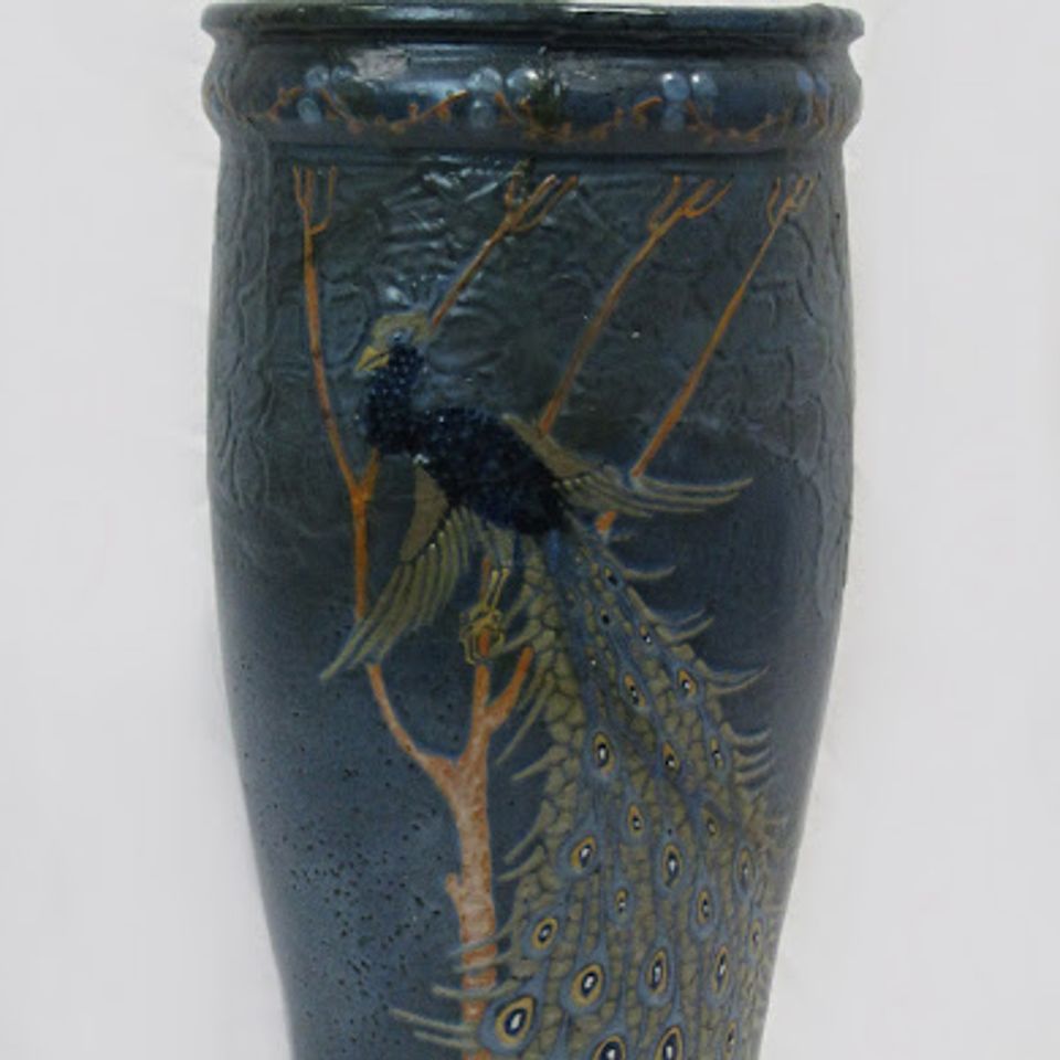 Blue peacock vase