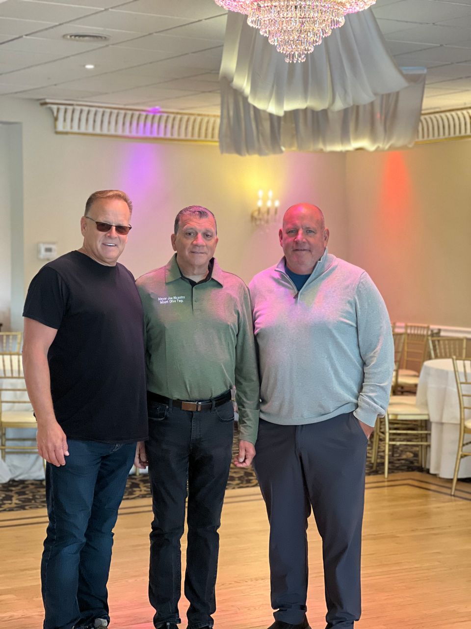 John fusari  mayor joe nicastro and john  apicella co owners of the chandlier at flanders 