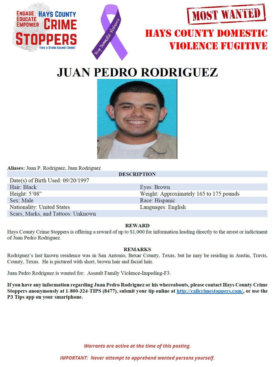 Rodriguez most wanted poster