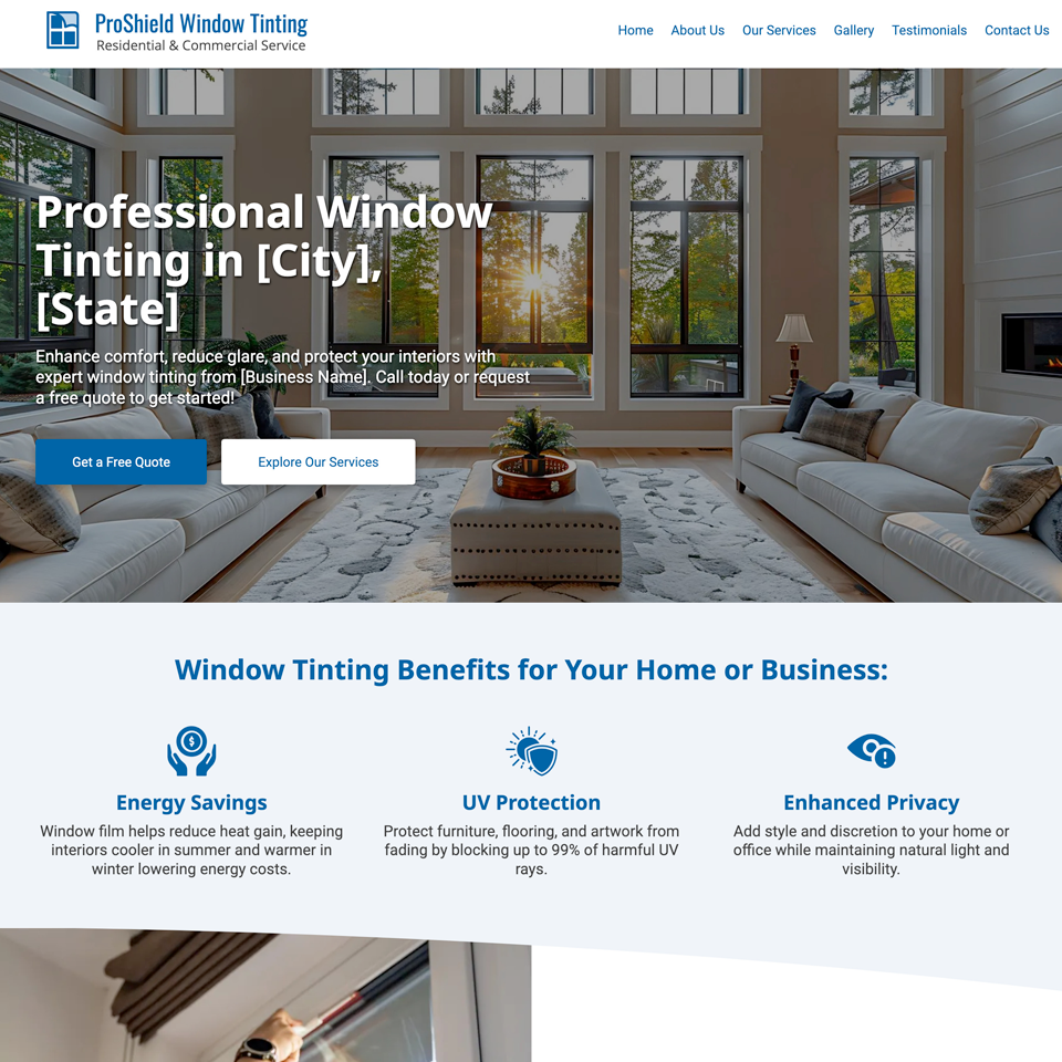 Window tinting website design theme