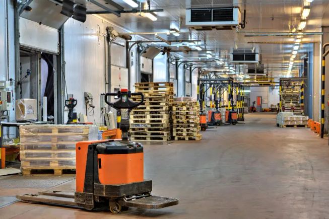 Forklifts pallet truck loading dock inside cold storage wa saint petersburg russia october electric platform area warehouse 81855226