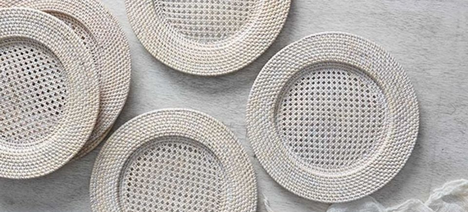 Whitewash rattan chargers