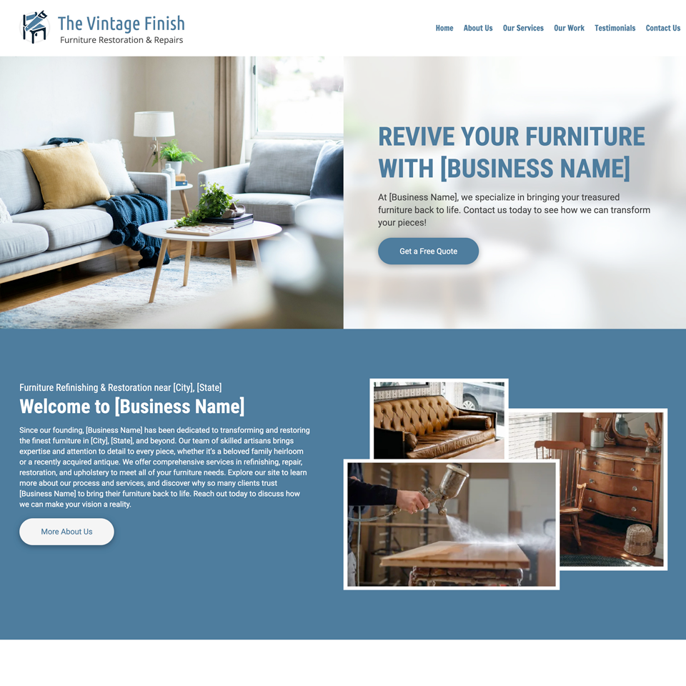 Furniture refinishing website design theme