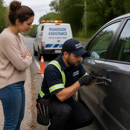 Technician helping a customer with a car lockout
