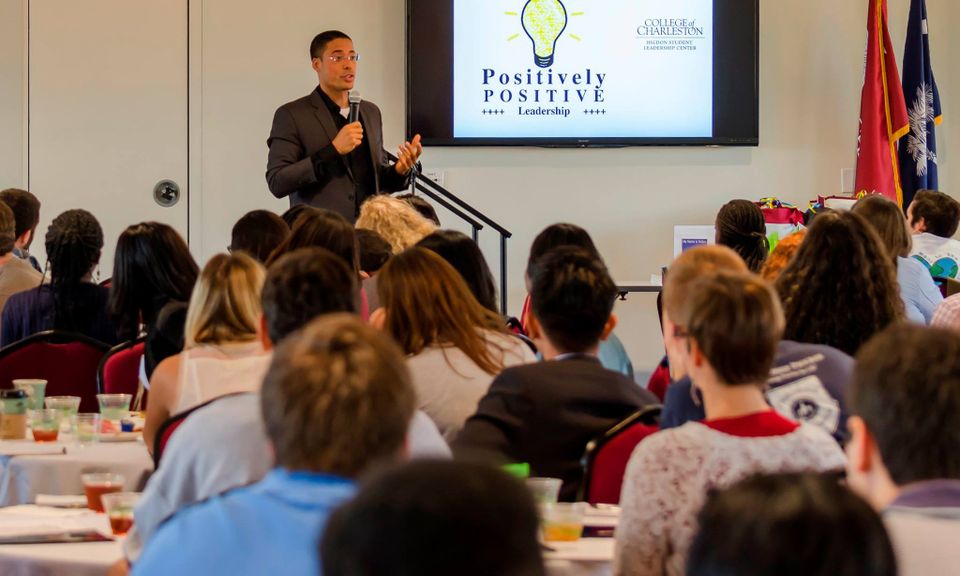 Action shot of lance speaking motivational speaking college student leadership conference