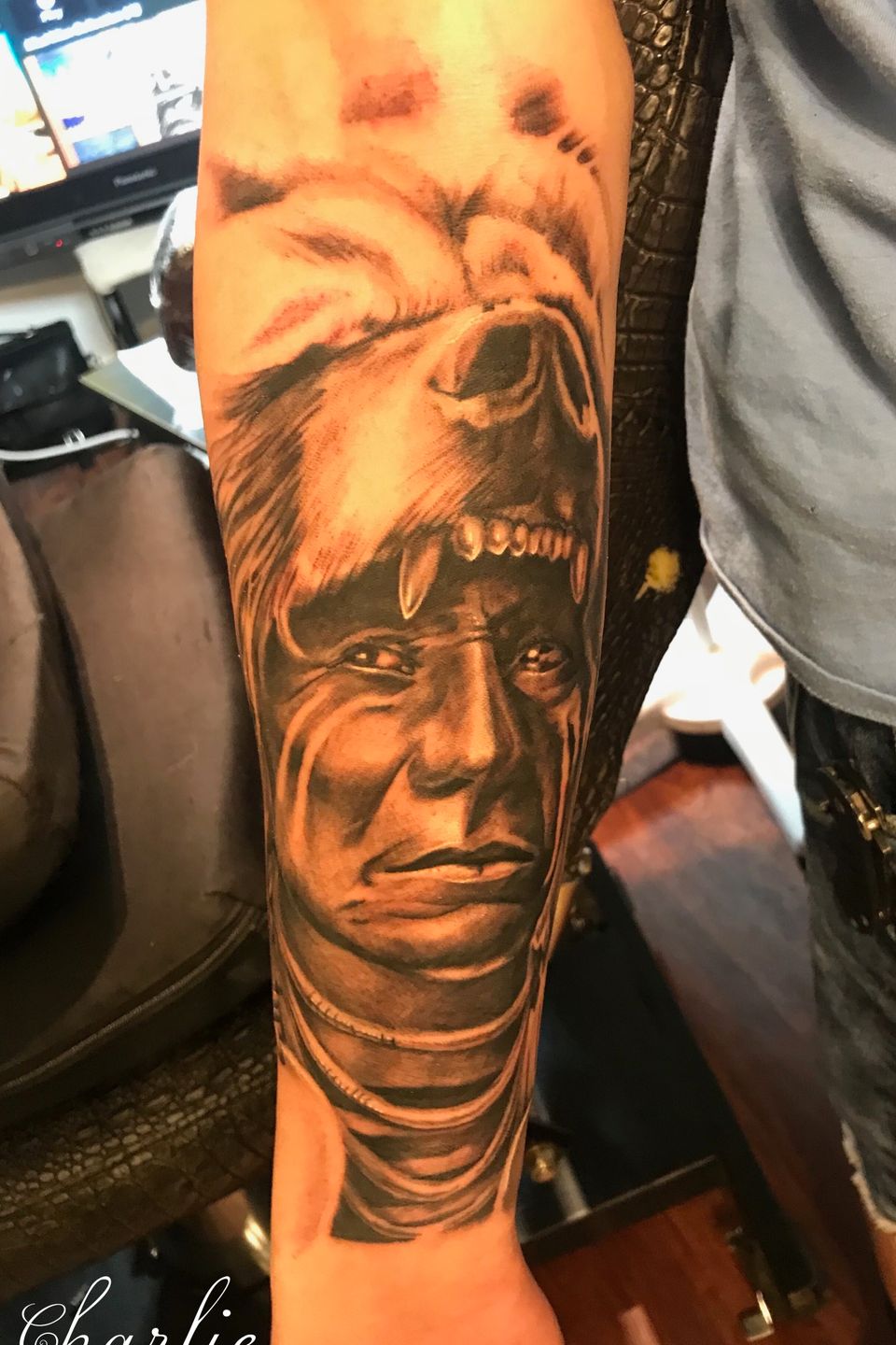 Charlie male indian with bear headdress (with name)