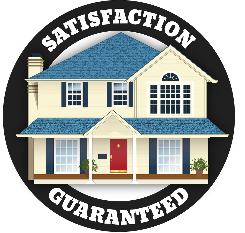 Illustration of a home with the words "Satisfaction Guaranteed," representing E & D Roofing, Inc.'s commitment to quality workmanship and customer satisfaction.