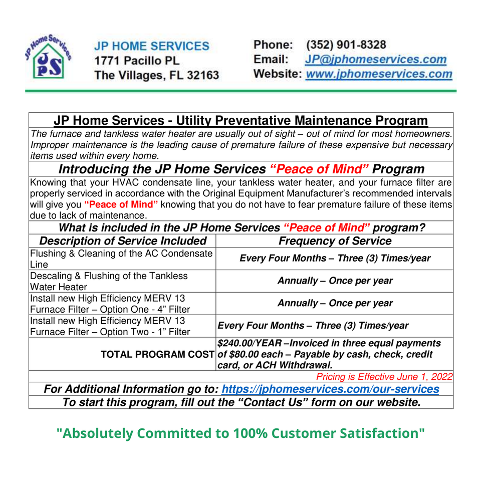 Jp home services preventative maintenance