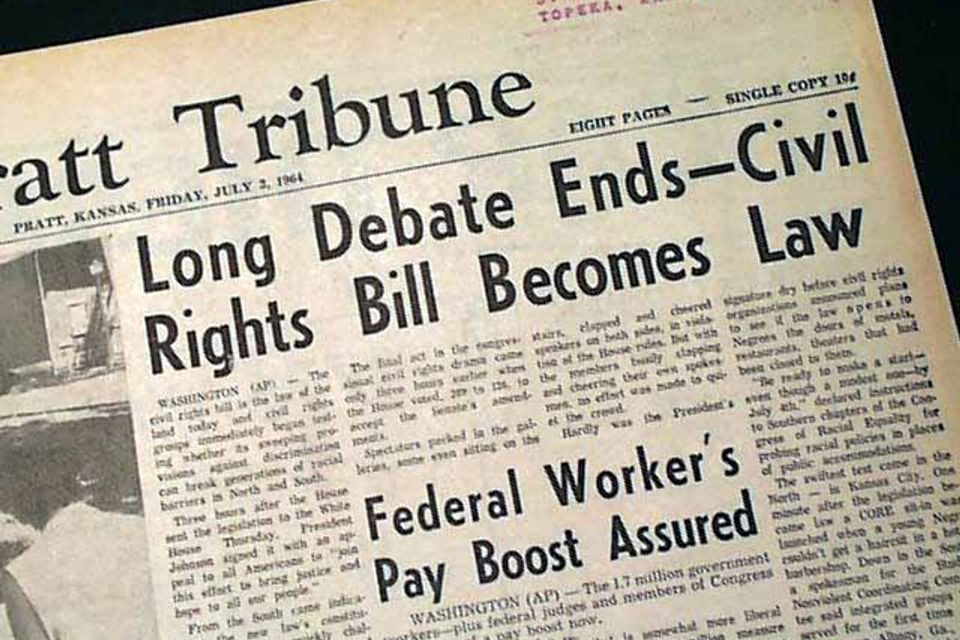 Civil rights act of 1964 newspaper headline