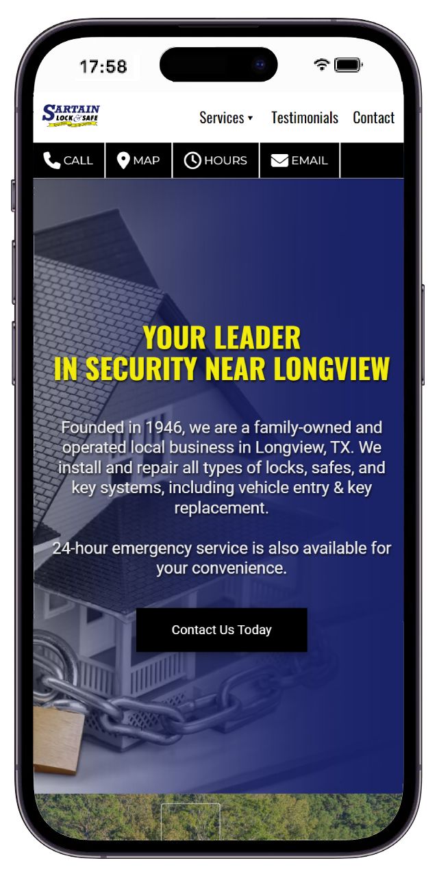 iphone cellphone preview of the mobile website for locksmith Sartain Lock & Safe
