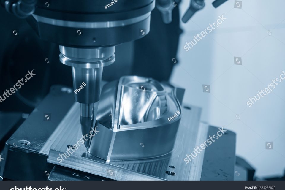 Stock photo the axis cnc milling machine cutting the mold parts by solid barrel endmill tools the injection 1674255829