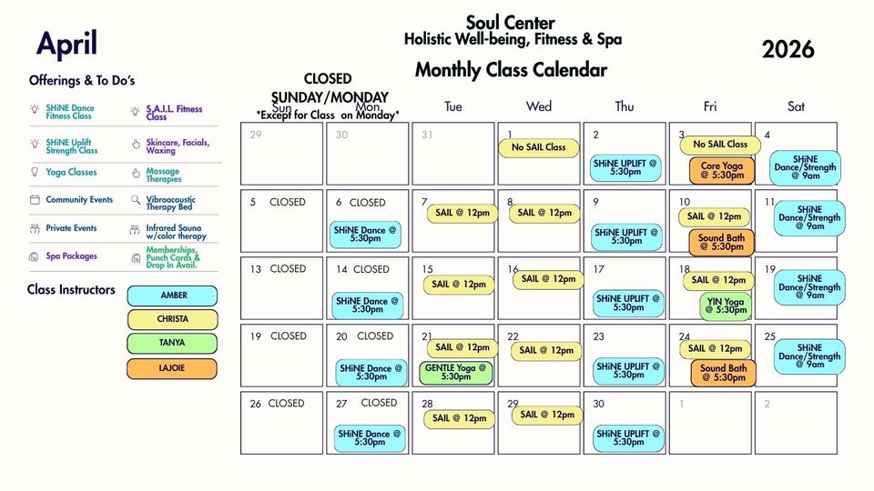 Soul center 2026 calendar   april post 