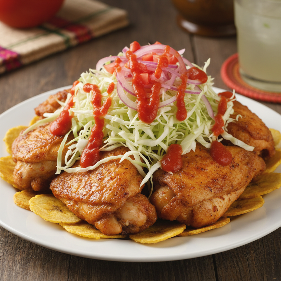 Pollo con tajadas   traditional honduran style