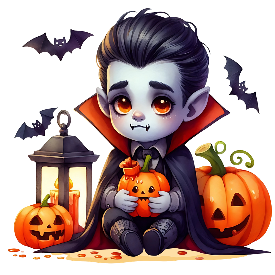 Seasons   halloween young dracula with pumpkins and bats