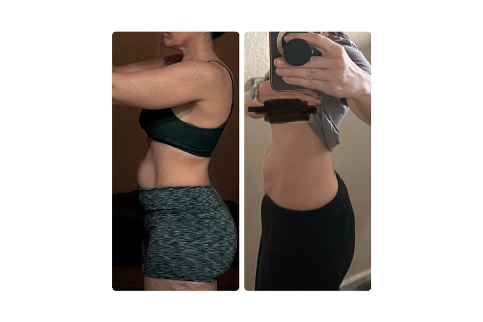Image of a woman with a ponch that otherwise appears to be in good physical shape