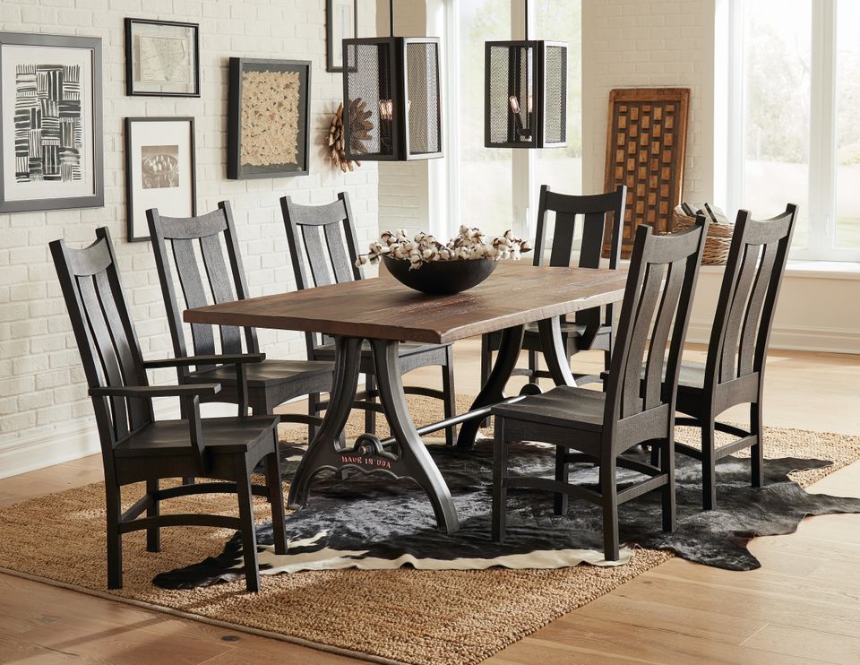 Rh countryshaker chairs ironforge table room setting