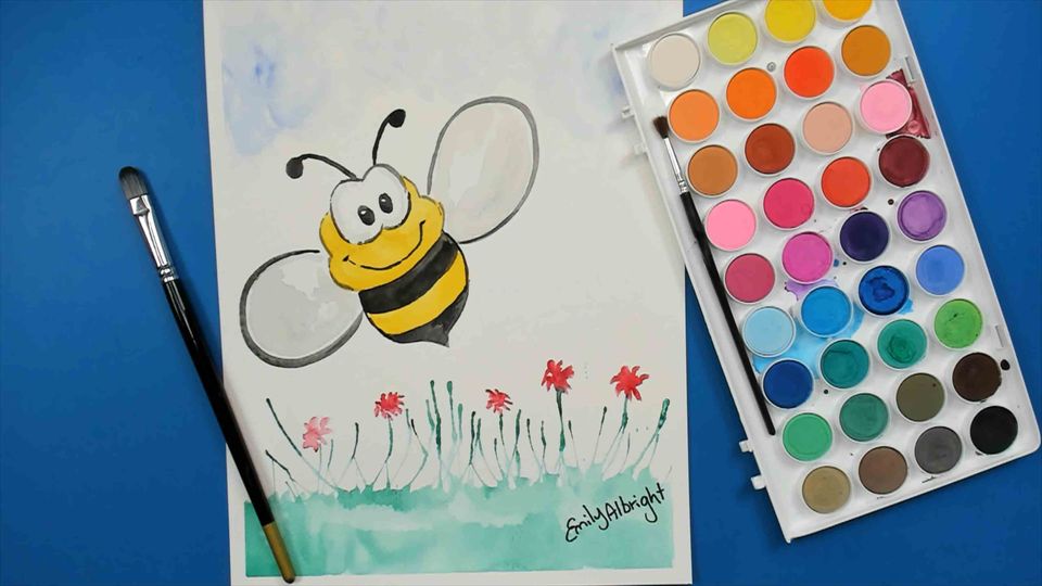 Watercolor happy bee artist emily albright