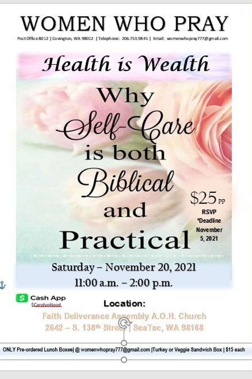 Women who pray self care flyer   nov 2021 6397 