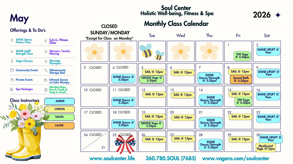 Soul center 2026 calendar   may post