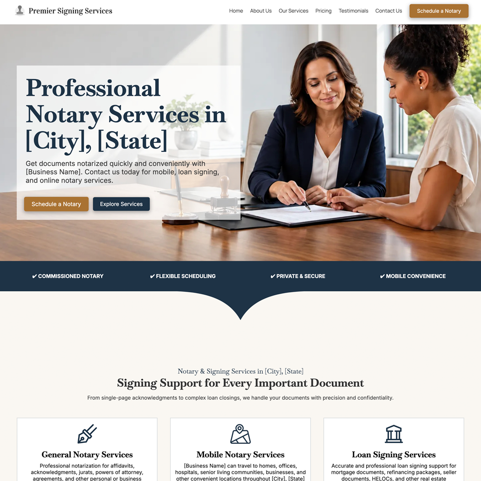 Notary public signing agent website design theme