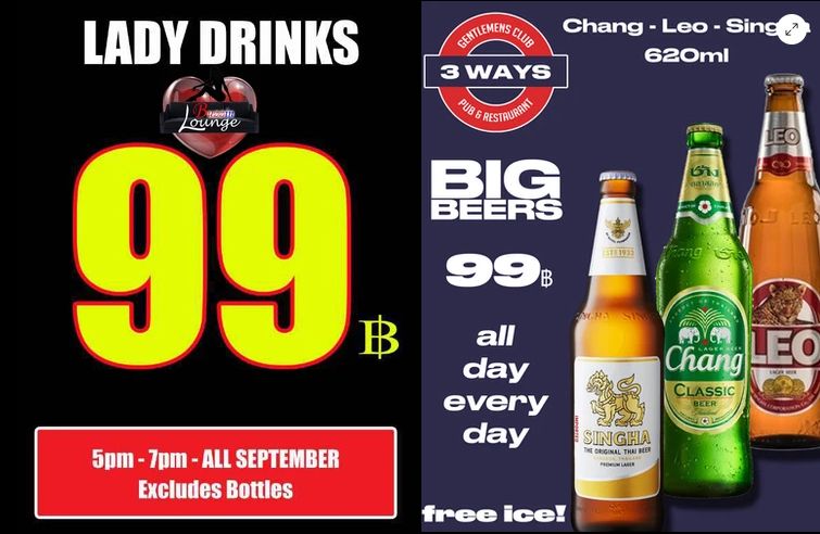 Pattaya beers specials 99 baht lady drinks