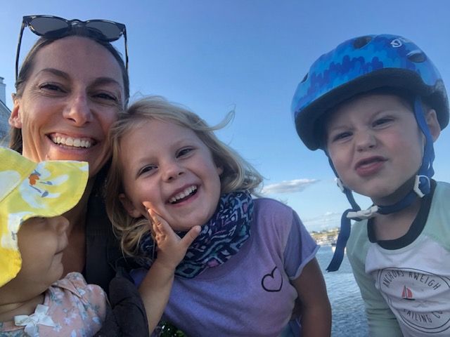 Founder, Jessica Tomolonis, with her three kids - then ages 4, 2, and 9 months. Adylaed 1