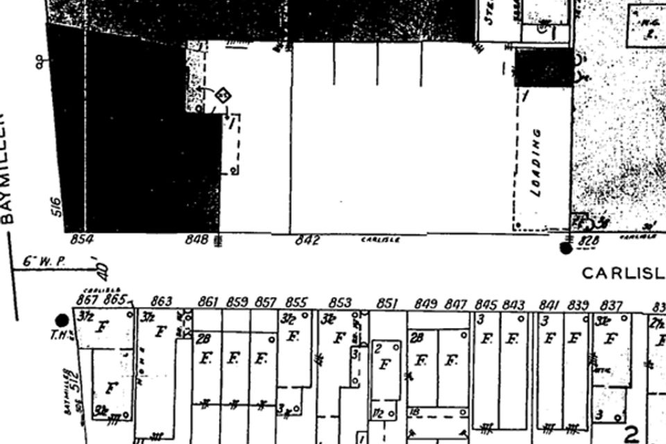1950 photo sanborn map (blacked out buildings)