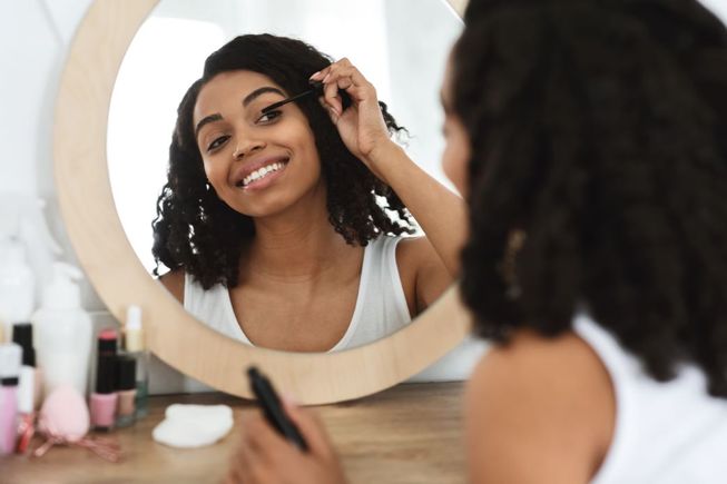 She's taking advantage of great eyemakeup samples to try on while running a makeup business.