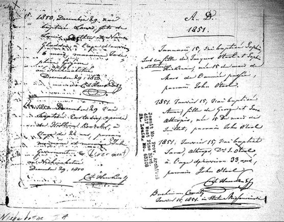 Baptism of eustasee labou kensler witnessed by julia leclaire