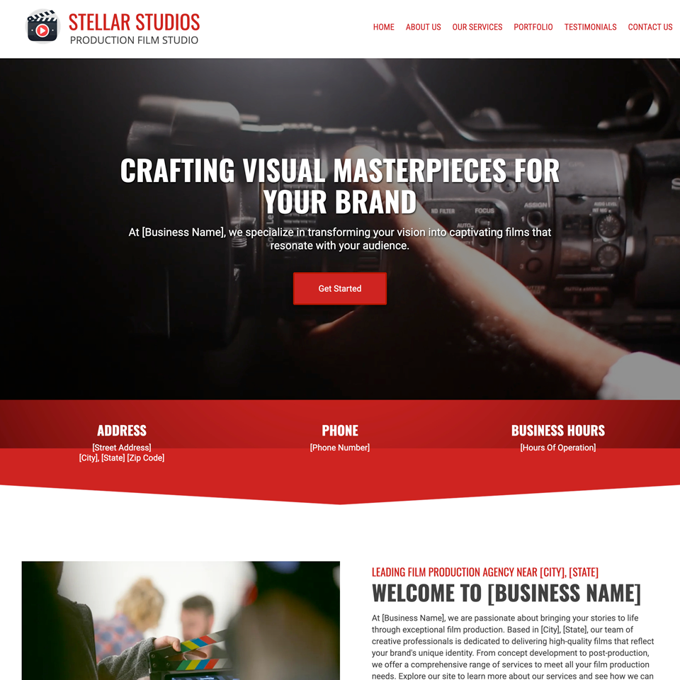 Film production website design theme