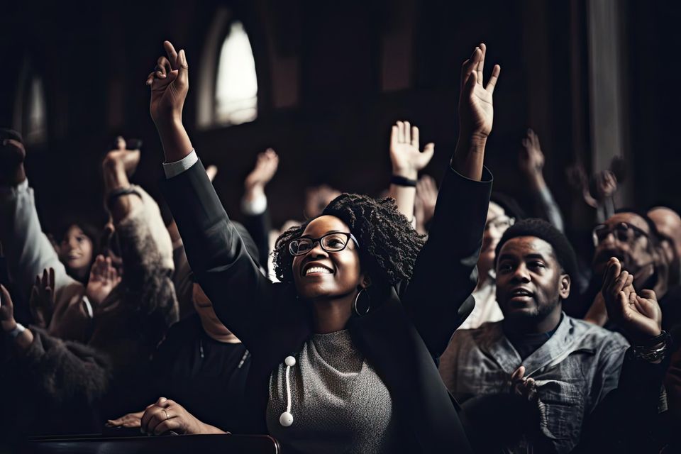 Lady raising her hands air meeting place style angelic photograph