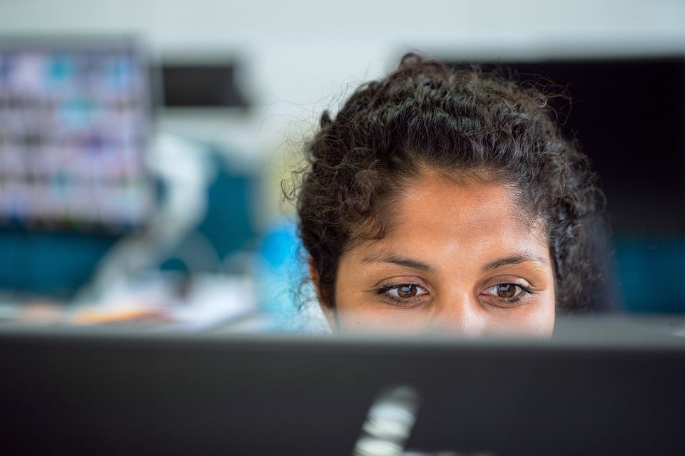 Woman staring at screen