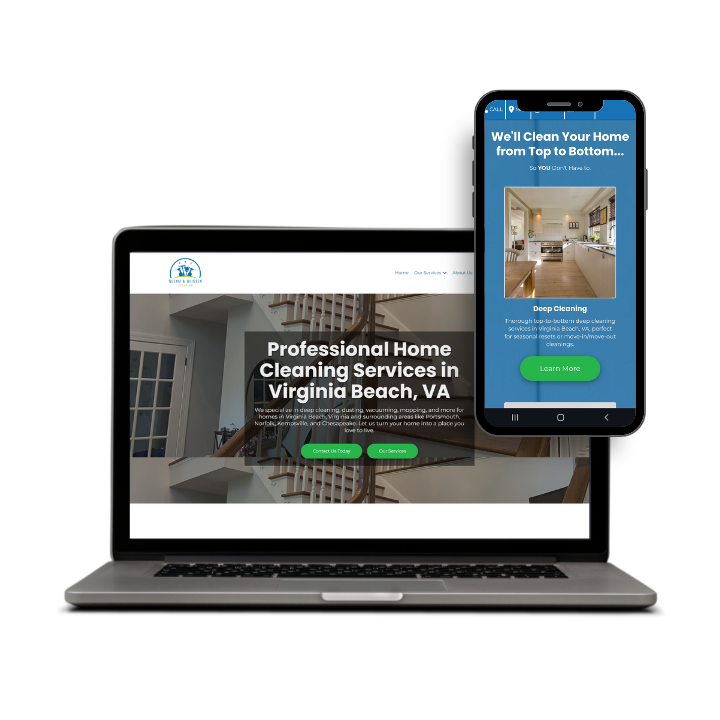 Custom web design for Gleam and Glisten Cleaning, a house cleaning company in Virginia Beach, VA.