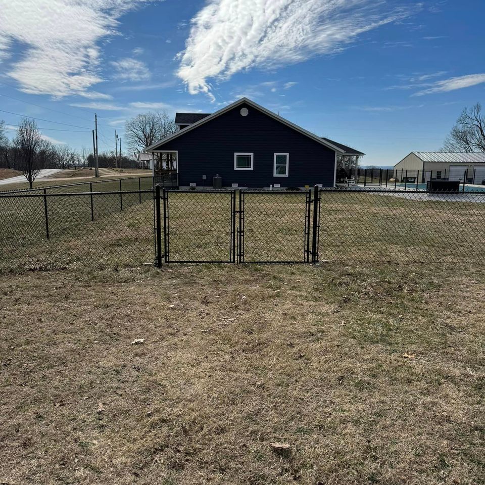 black chain link farm fence double gate